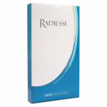 A package of Radiesse, a dermal filler and bio-stimulator used for facial volumization and wrinkle treatment, by Merz Aesthetics.