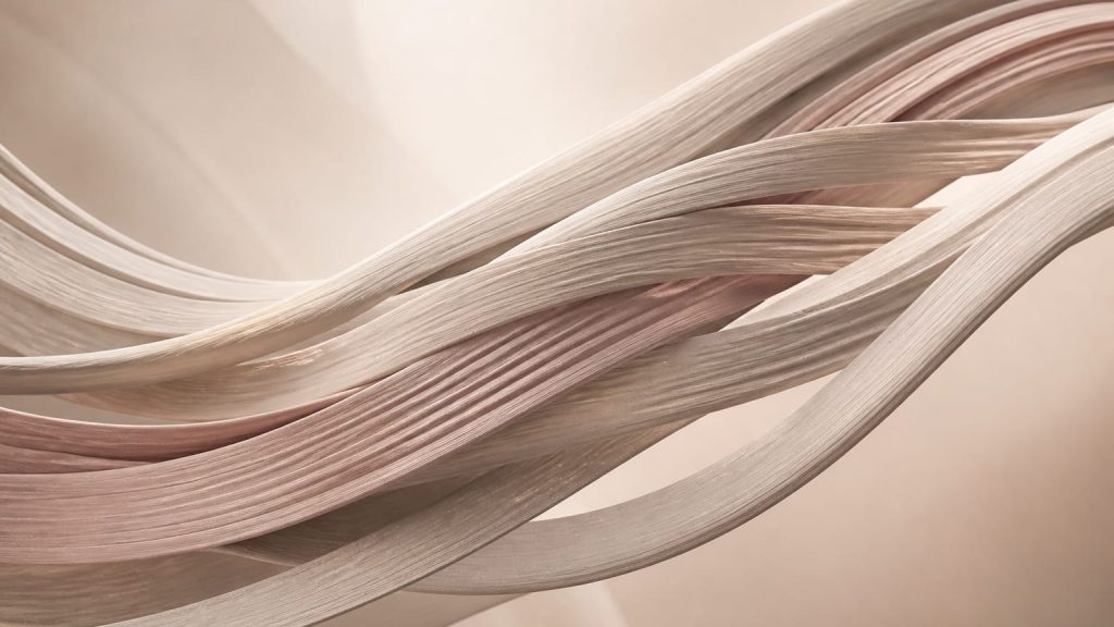 Abstract layered bands curving diagonally across a soft neutral background.