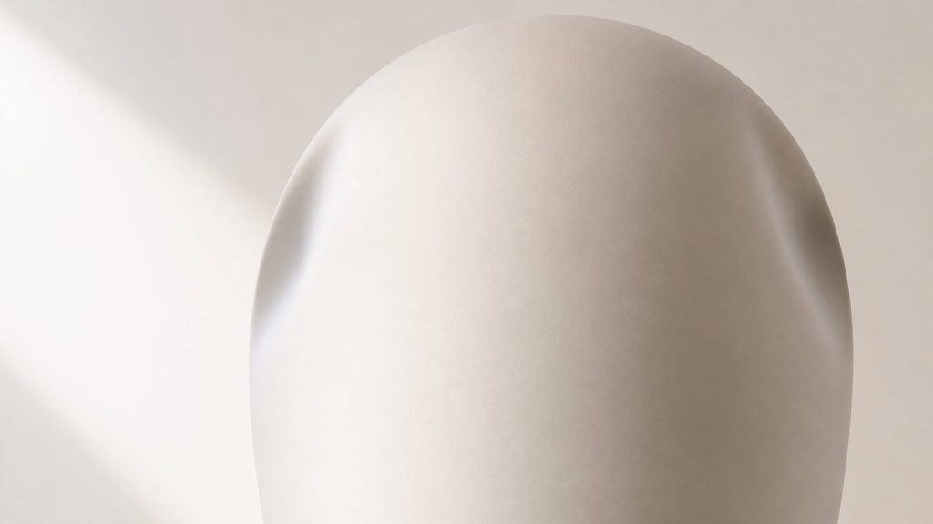 Two shallow crescent hollows near the upper corners of an abstract oval form.