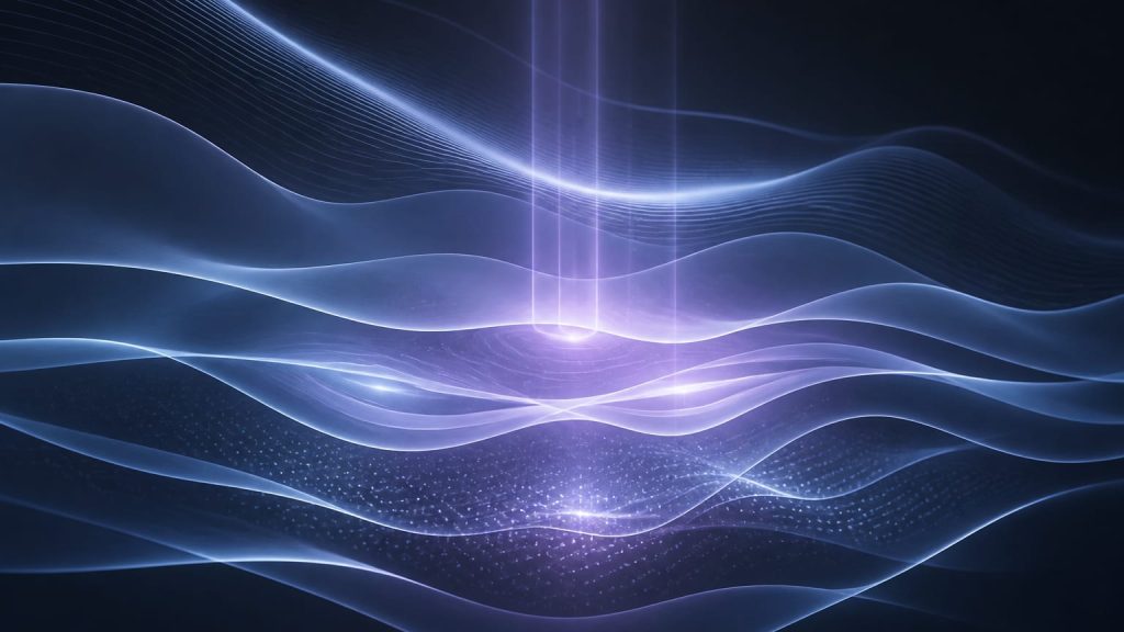 Abstract layered contours with soft light gradients on a dark background.
