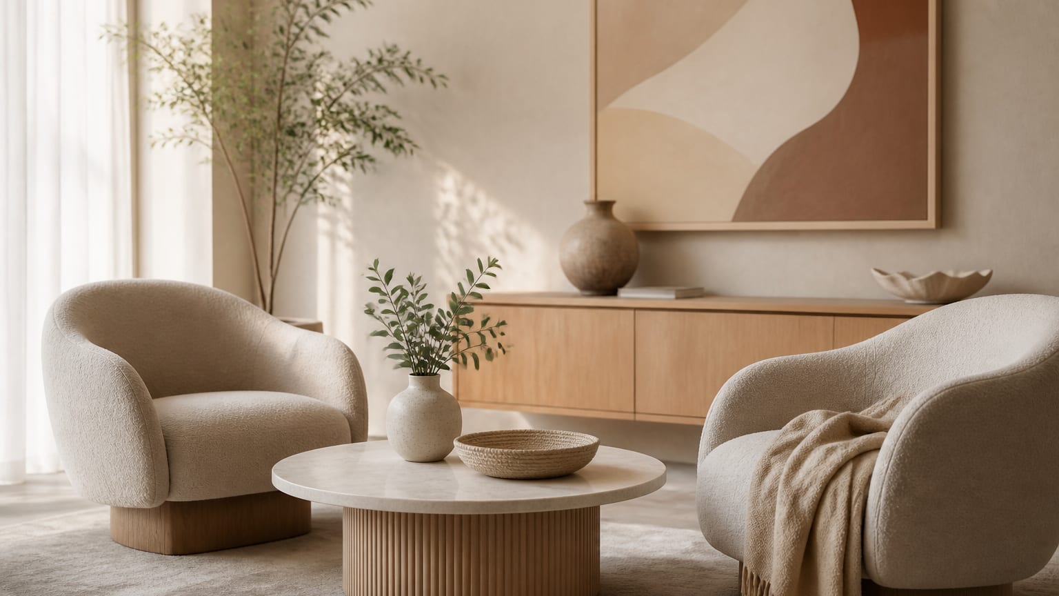 A tidy consultation room with two chairs, a small table, soft lighting, and neutral decor.