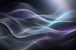 Abstract layered translucent waves and soft glowing contours on a dark background